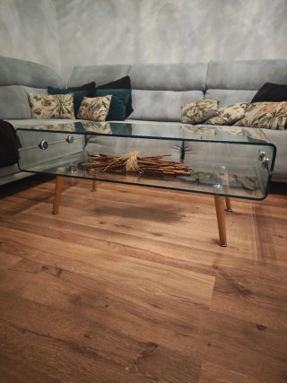 Mesa centro cristal y metal 110x60