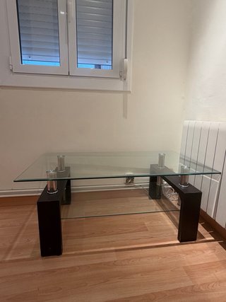 Mesa de centro cristal y madera