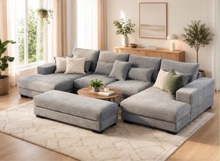Sofá Cama KIM con Puff Gris/Beige