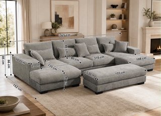 Sofá Cama KIM con Puff Gris/Beige
