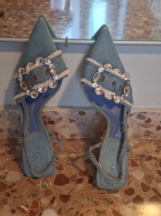 Zapatos Zara Tacon Denim Joyas