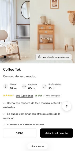 Consola de madera natural de teca Tikamoon