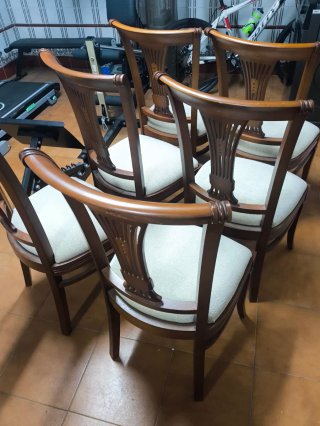 Conjunto 6 sillas salón madera y tela