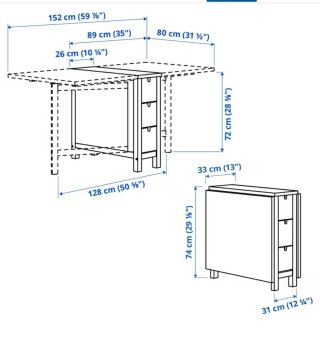 Mesa Ikea con alas plegable con cajones blanca