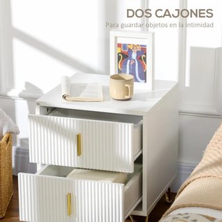 Mesilla Noche 2 Cajones Patas Metal 40x40cm Blanca
