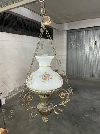 Lampadario antico in ottone e vetro