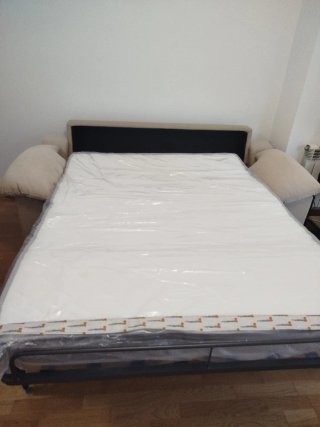 Sofá Cama 2 Plazas Beige/Negro