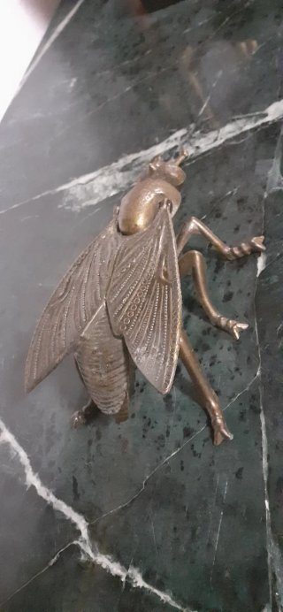 Gran mosca antigua de latón. Figura joyero.