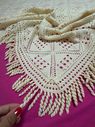 Colcha ganchillo hecha a mano beige/rosa