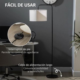 Lámpara Pie Moderna 163cm Pantalla Lino Blanco