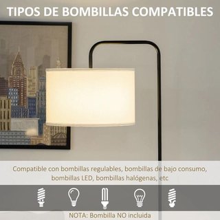 Lámpara Pie Moderna 163cm Pantalla Lino Blanco