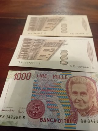 Set 3 Banconote Lire Italiane 1000