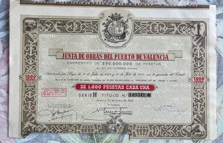 Junta de Obras del Puerto de Valencia 1000 Pesetas