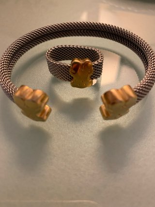 Pulsera y Anillo Tous Osos de Oro y malla de acero