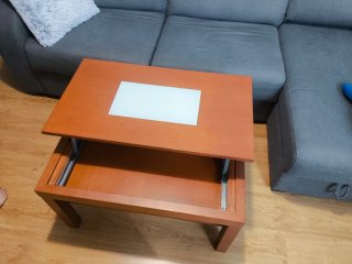 Mesa de centro elevable madera y cristal