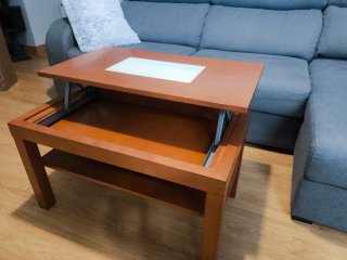 Mesa de centro elevable madera y cristal