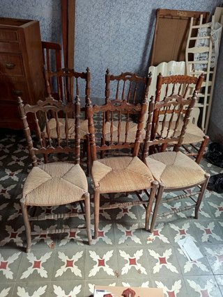 Conjunto de 6 sillas de madera y ratán