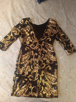 Vestido fiesta lentejuelas negro y dorado