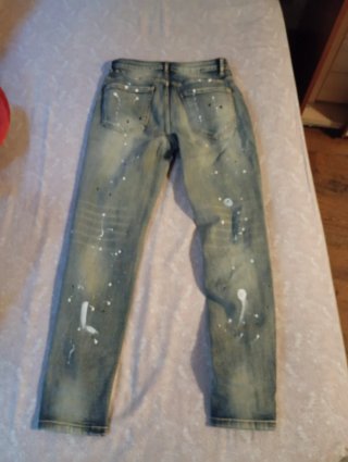 Pantaloni Drip Streetwear Blu con Macchie Bianche