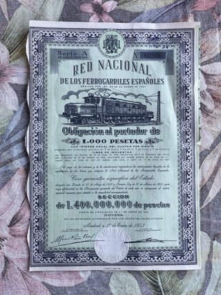 Obligación Red Nacional Ferrocarriles 5.000 Peseta