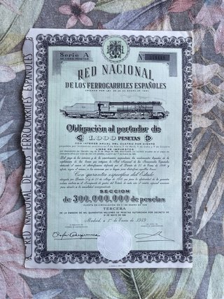 Obligación Red Nacional Ferrocarriles 5.000 Peseta