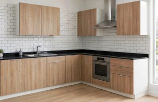 Cocina Rinconera Blanca y Madera