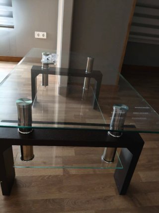 Mesa de centro cristal y metal