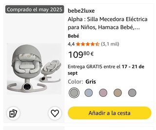 Hamaca Eléctrica Bebé Gris