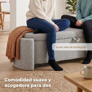 Puff Banco Almacenaje Teddy 129cm Gris Claro