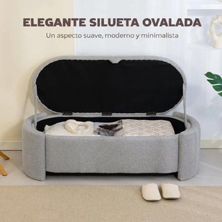 Puff Banco Almacenaje Teddy 129cm Gris Claro