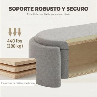 Puff Banco Almacenaje Teddy 129cm Gris Claro