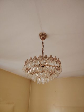 Lámpara Techo Vintage Cristal Metal Dorado