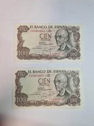 BILLETES 100 PESETAS CORRELATIVOS 1970 #1