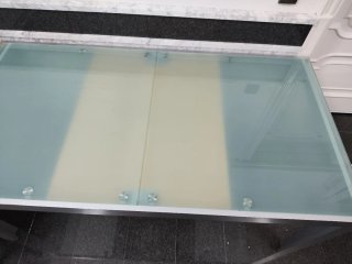 Mesa extensible salón cristal al ácido/aluminio