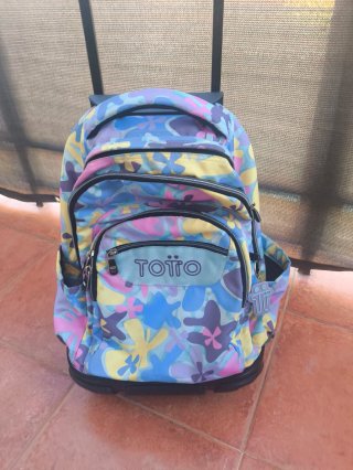 Mochila escolar Totto Renglones con ruedas Flores