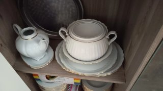 Vajilla Porcelana 128 Piezas Oro Blanco