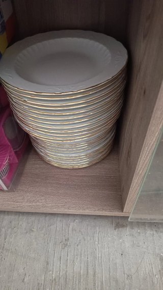 Vajilla Porcelana 128 Piezas Oro Blanco