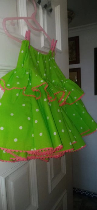 Falda flamenca niña lunares verde y rosa
