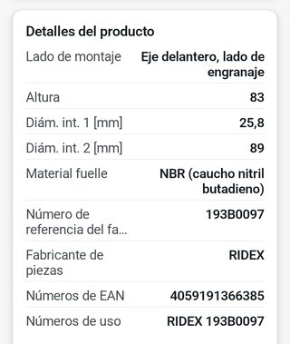 Fuelle transmisión RIDEX 193B0097 Renault Megane