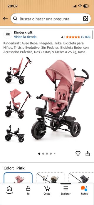 Triciclo Kinderkraft Aveo Rosa Plegable