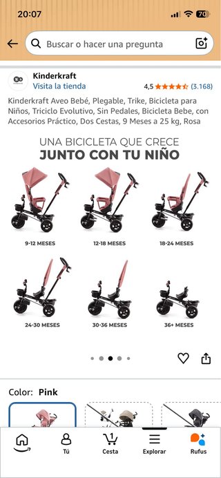 Triciclo Kinderkraft Aveo Rosa Plegable