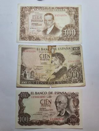 LOTE BILLETES 100 PESETAS 1953 1965 1970