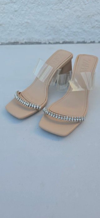 Sandalias Zara Tacon Transparente Pedreria