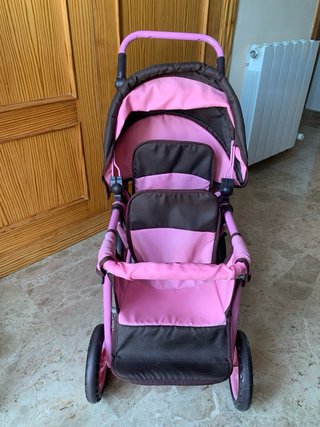 Carrito Gemelar con Capazo Rosa y Marrón