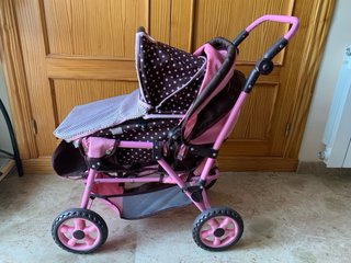 Carrito Gemelar con Capazo Rosa y Marrón