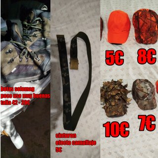 Lote di caccia, magliette, scarpe, cappelli e altro