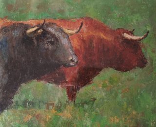 Oleo grande Toros en el Campo