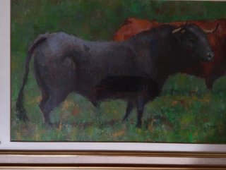 Oleo grande Toros en el Campo