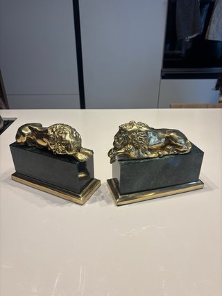 Pareja Leones Canova Latón y Mármol