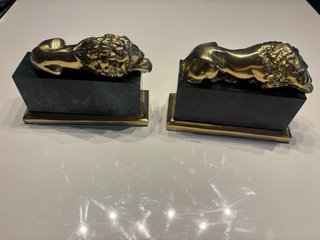 Pareja Leones Canova Latón y Mármol